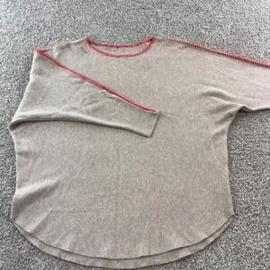 Aaeda Womens Beige Textured Knit Dolman Sleeve Sweater Red Contrast Stitching‎